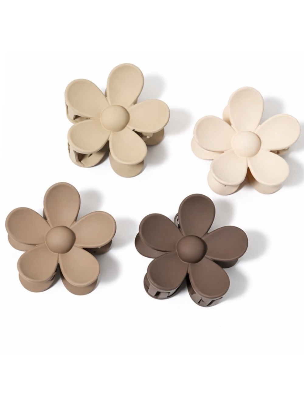 4 PC Matte Daisy Flower Hair Claw Clips Neutral Beige Brown Cream Oversized